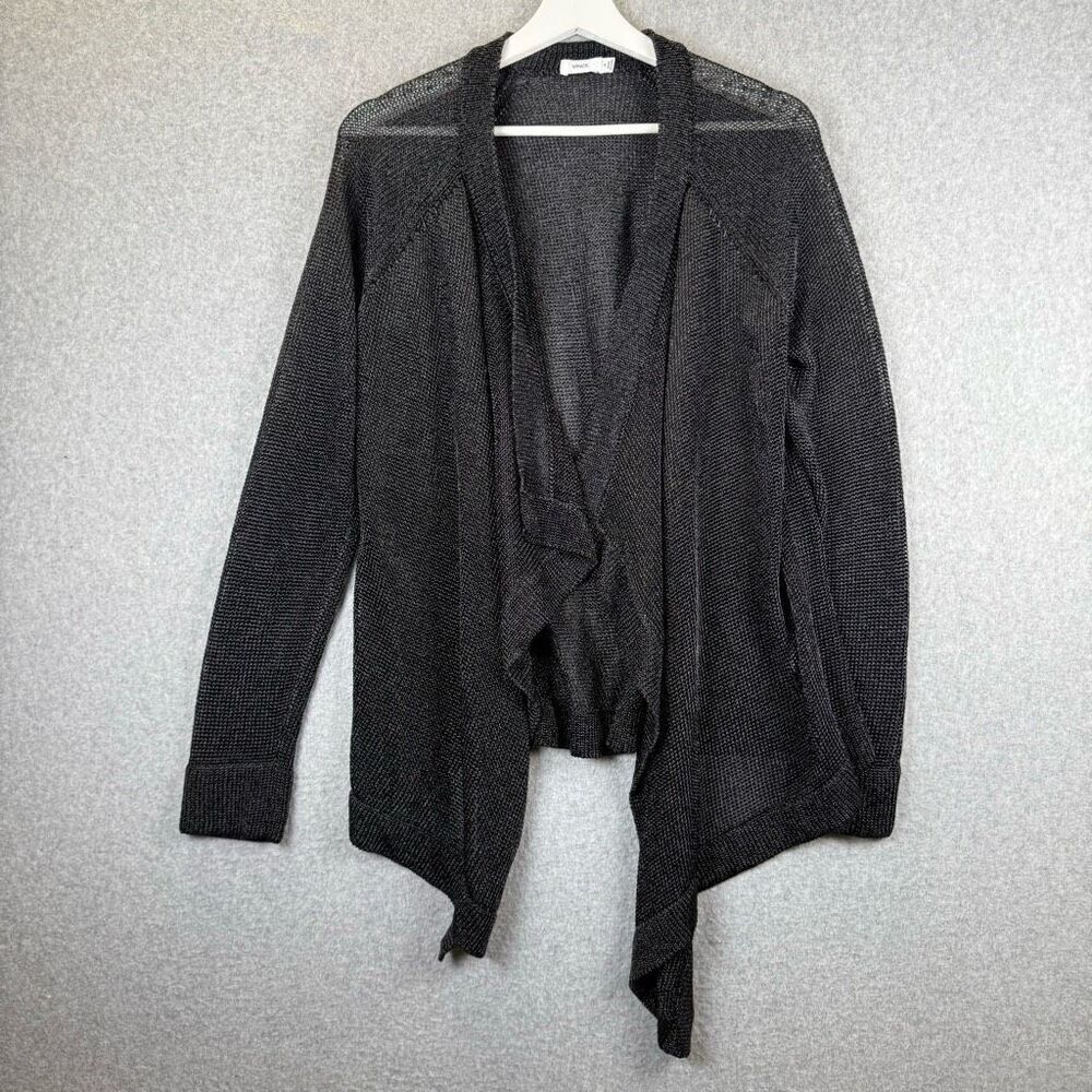 Vince Womens Medium Open Front Cardigan Sweater Black Metallic Waterfall Design